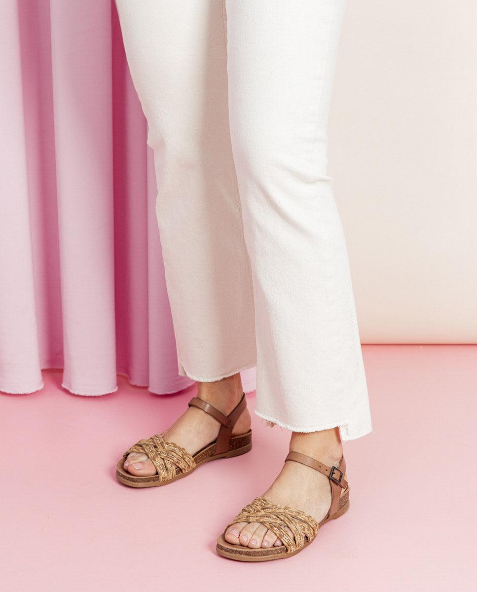 porronet SANDALIA BIO CON PALA TEXTIL TAUPE NATURAL PIEL DÁNAE Outlet online