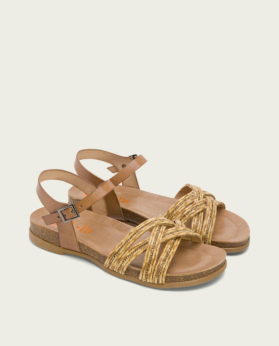porronet SANDALIA BIO CON PALA TEXTIL TAUPE NATURAL PIEL DÁNAE Outlet online