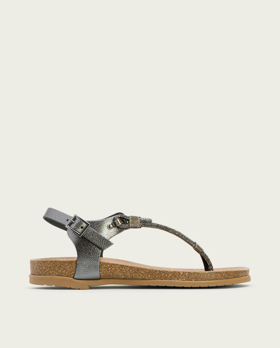 porronet SANDALIA ESCLAVA BIO CON PALA DE BRILLANTES PLOMO PIEL DELTA Mejor oferta