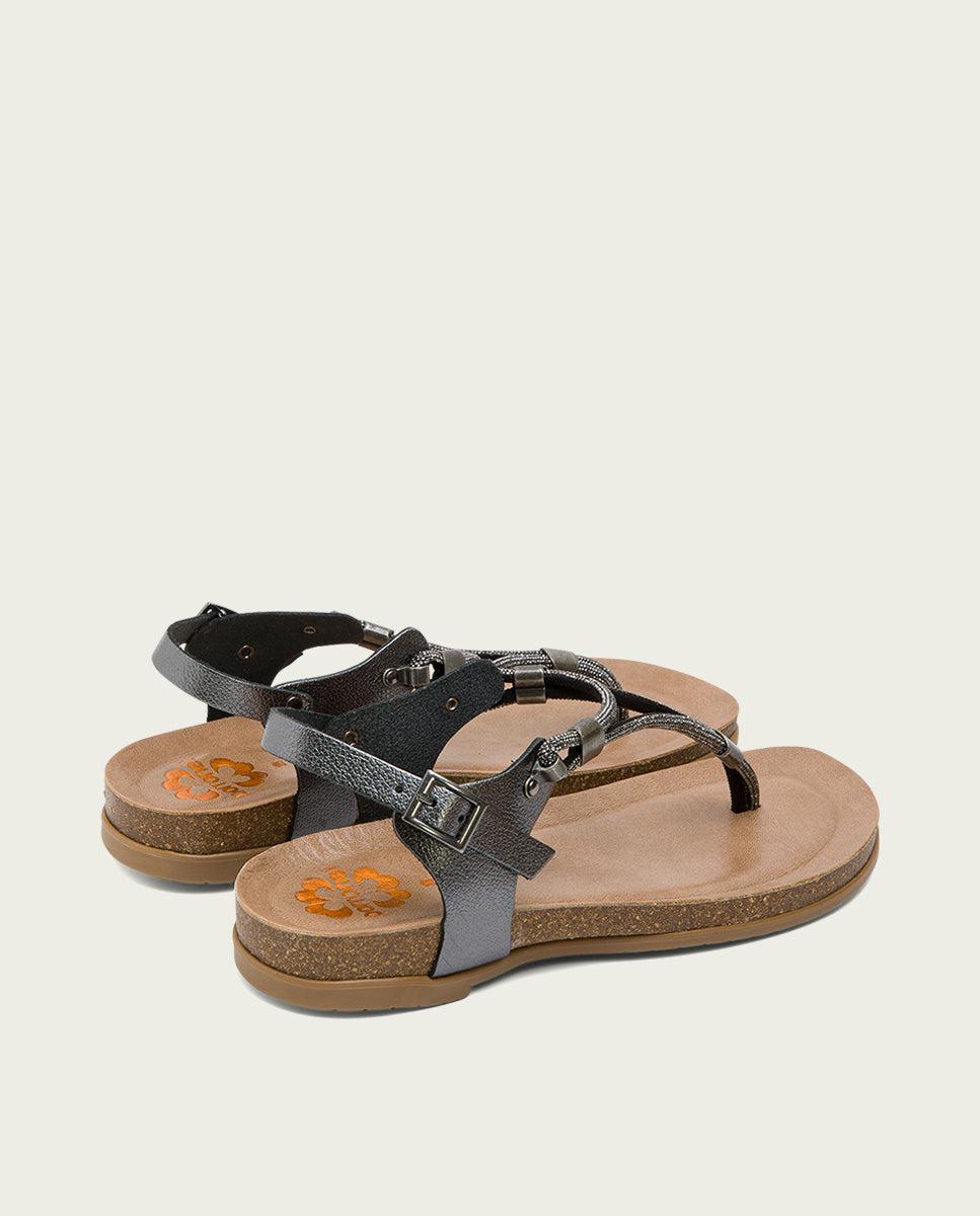 porronet SANDALIA ESCLAVA BIO CON PALA DE BRILLANTES PLOMO PIEL DELTA Mejor oferta