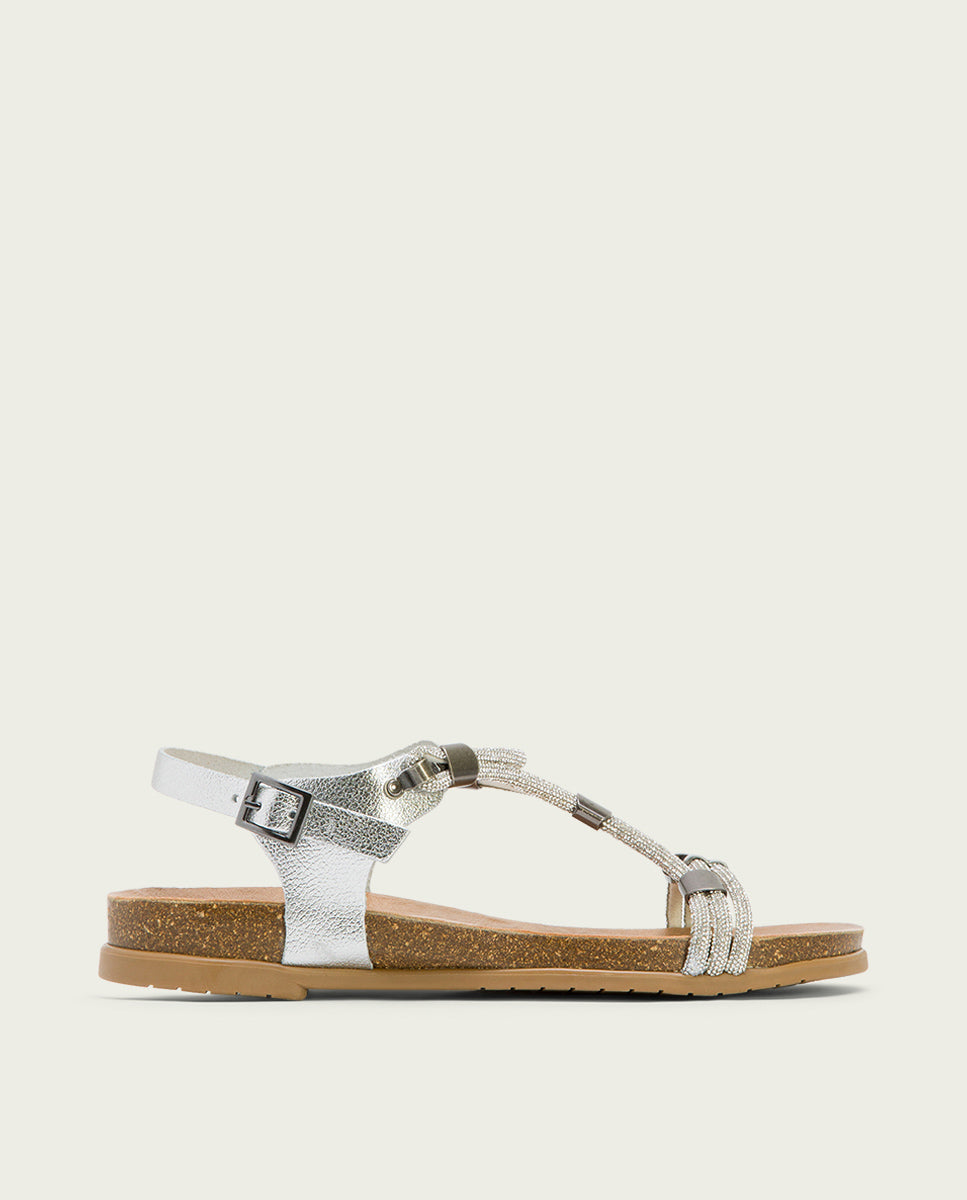 porronet SANDALIA BIO CON PALA DE BRILLANTES PIEL PLATA DEMI Rebajas online