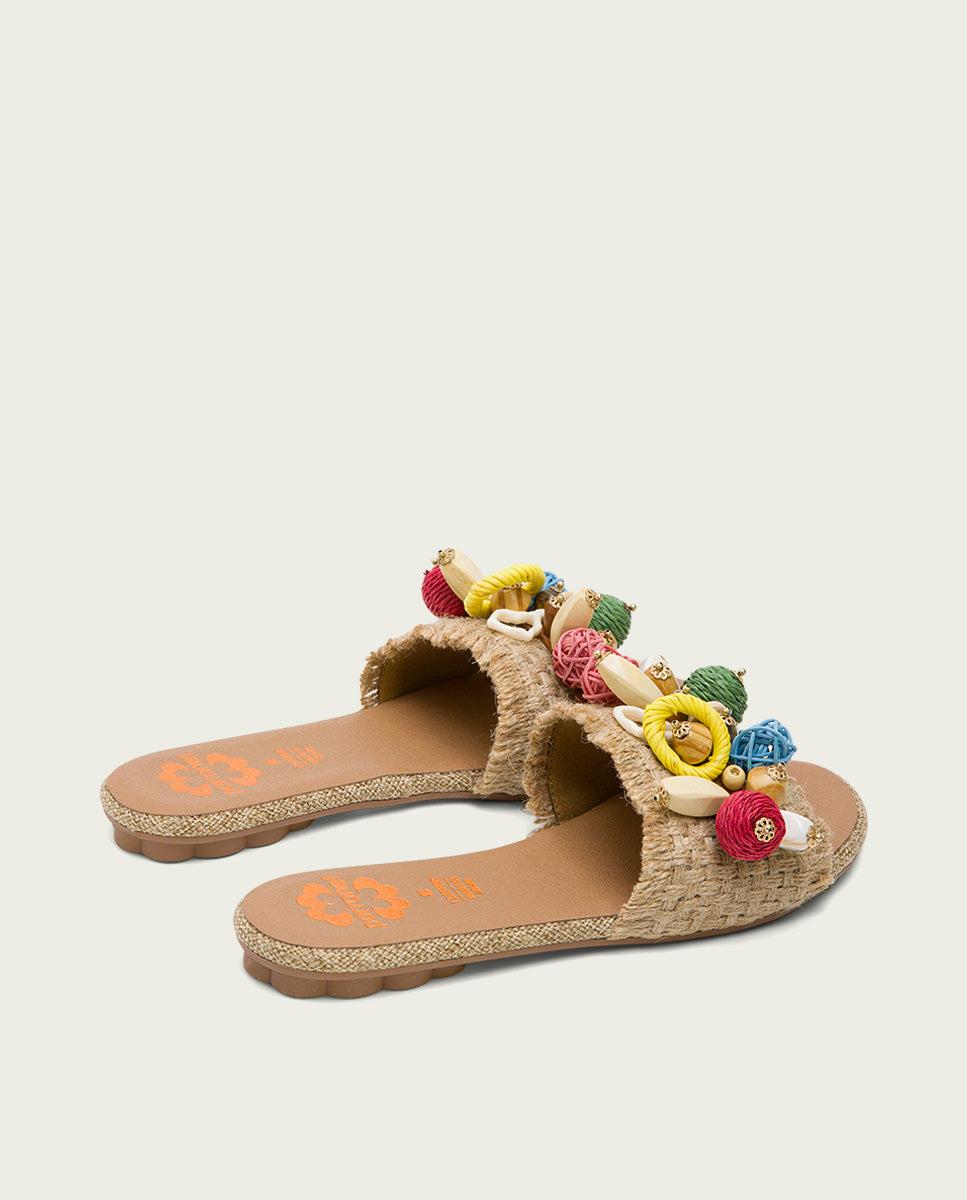 porronet SANDALIA PLANA PIEL YUTE MULTICOLOR ANNA Grandes descuentos