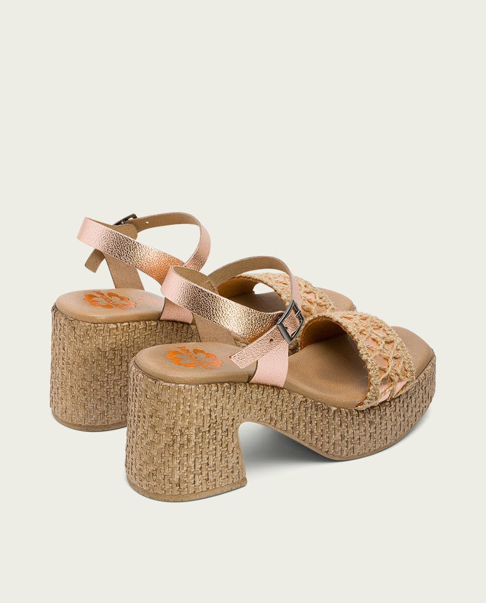 porronet SANDALIA TACON PIEL Y TEXTIL ROSE JERI Ahorra y exporta