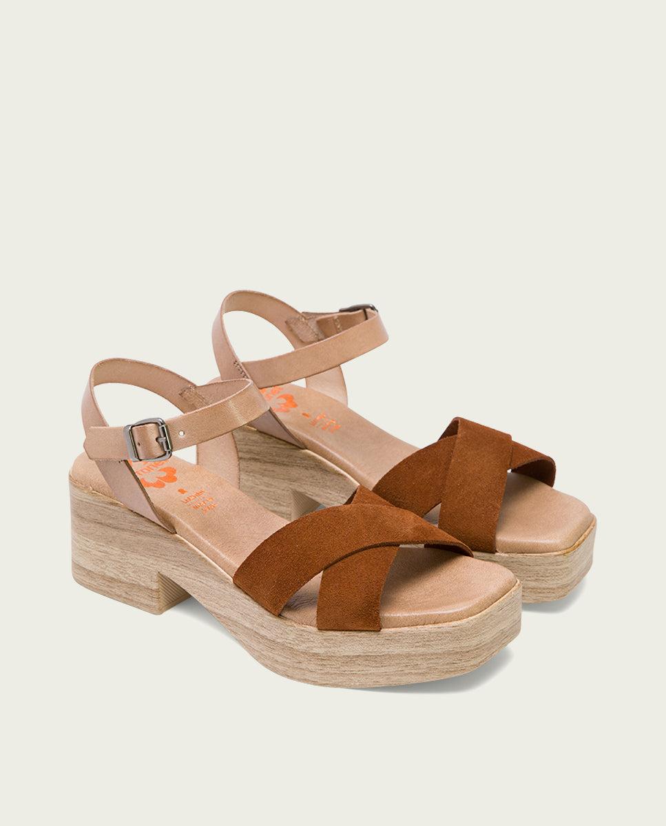 porronet SANDALIA TACON BAJO DE PIEL TAUPE CUERO VIVIANA En oferta