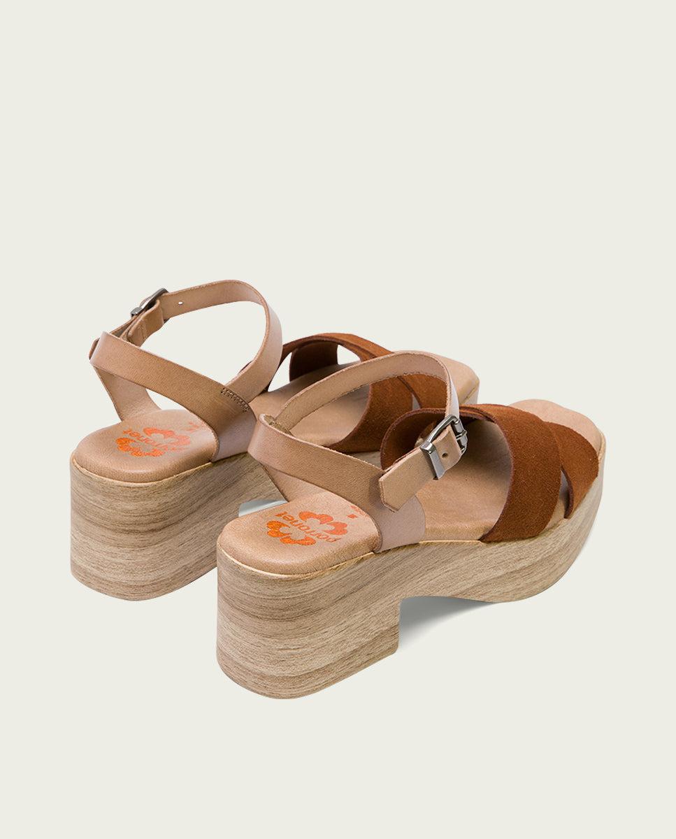 porronet SANDALIA TACON BAJO DE PIEL TAUPE CUERO VIVIANA En oferta