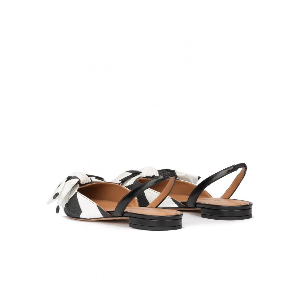 pura lópez Zapatos planos de tejido en blanco y negro con punta fina En oferta