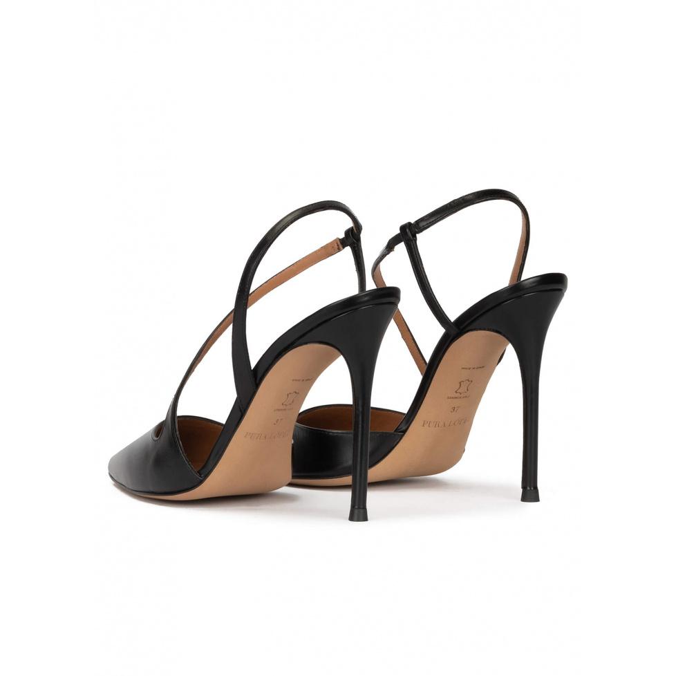 pura lópez Zapatos destalonados de punta afilada y tacón alto en piel color negro Rebajas de fábrica