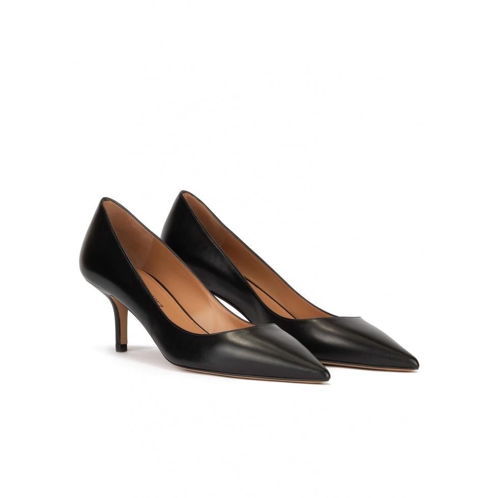 pura lópez Zapatos negros de tacón medio en piel Oferta especial