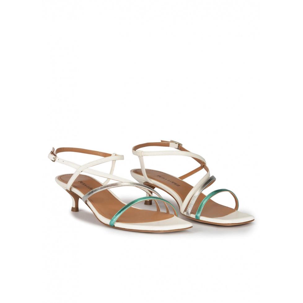 pura lópez Sandalias de tiras multicolor con tacón medio curvo Grandes descuentos