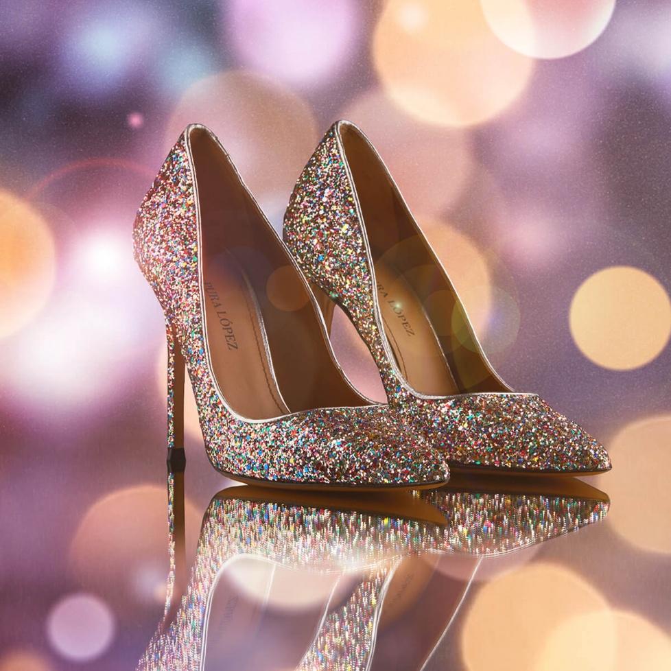 pura lópez Zapatos de salón con tacón alto en glitter multicolor Ahorra y exporta