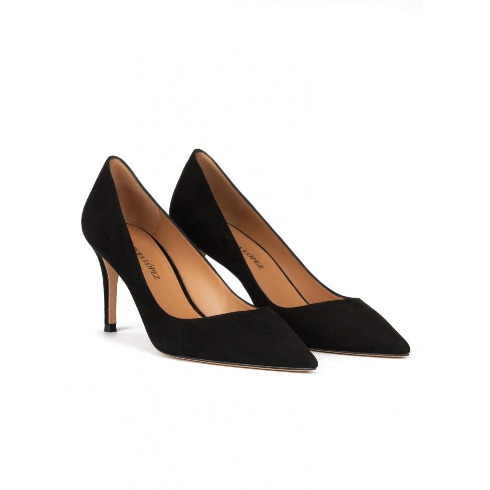 pura lópez Zapatos negros de ante con tacón medio y punta fina Outlet