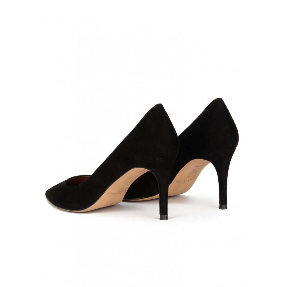 pura lópez Zapatos negros de ante con tacón medio y punta fina Outlet