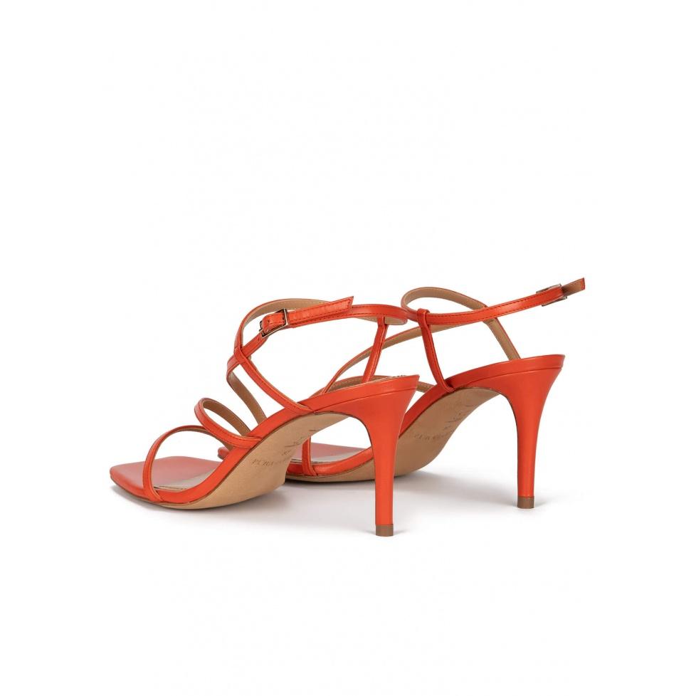 pura lópez Sandalias naranja de puntera cuadrada y tacón medio en piel Venta caliente