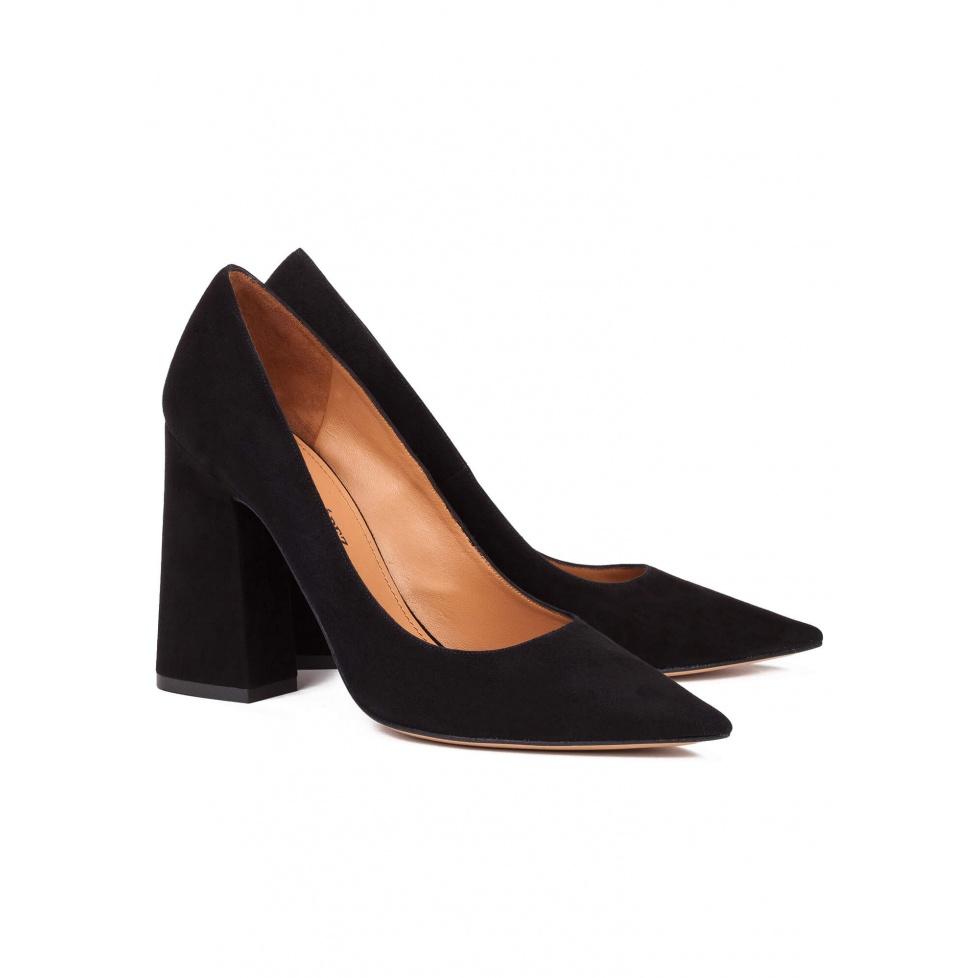 pura lópez Zapatos de salón de tacón alto en ante negro Oferta especial de fábrica
