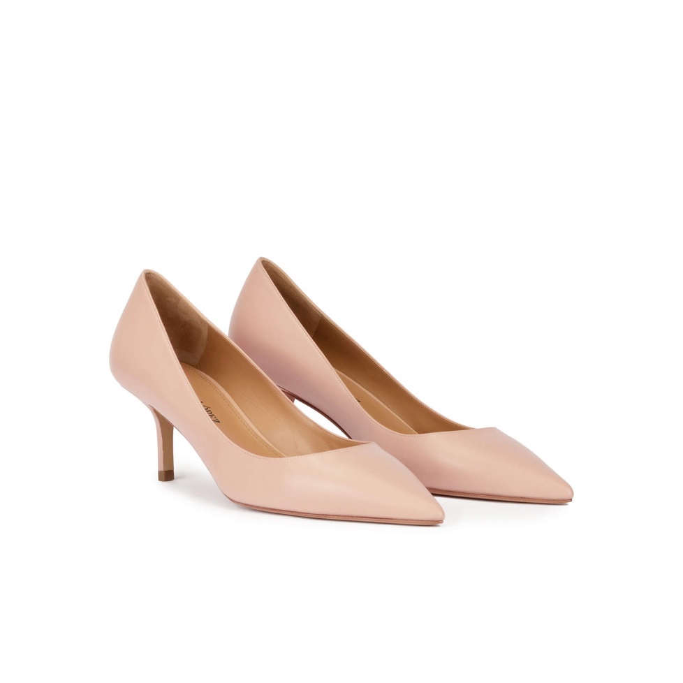 pura lópez Zapatos de tacón medio y punta fina en piel nude Oferta exclusiva