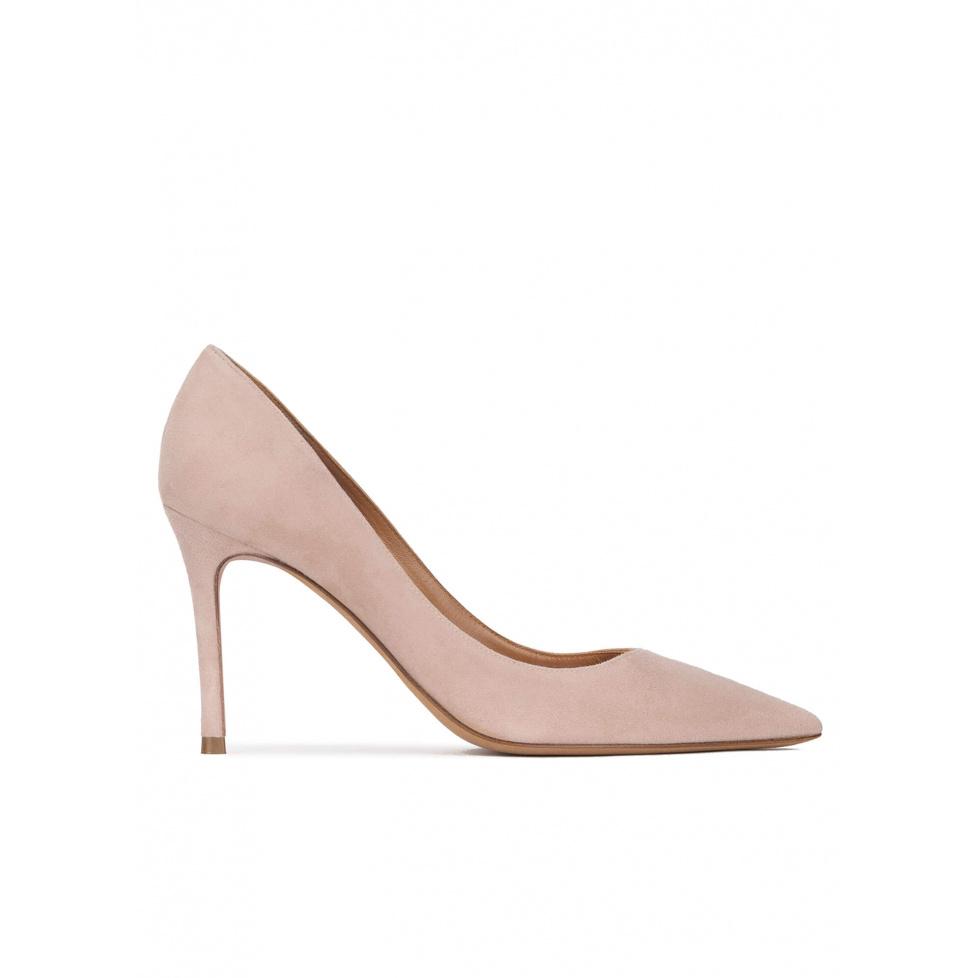 pura lópez Zapatos de tacón de 90mm y punta fina en ante nude