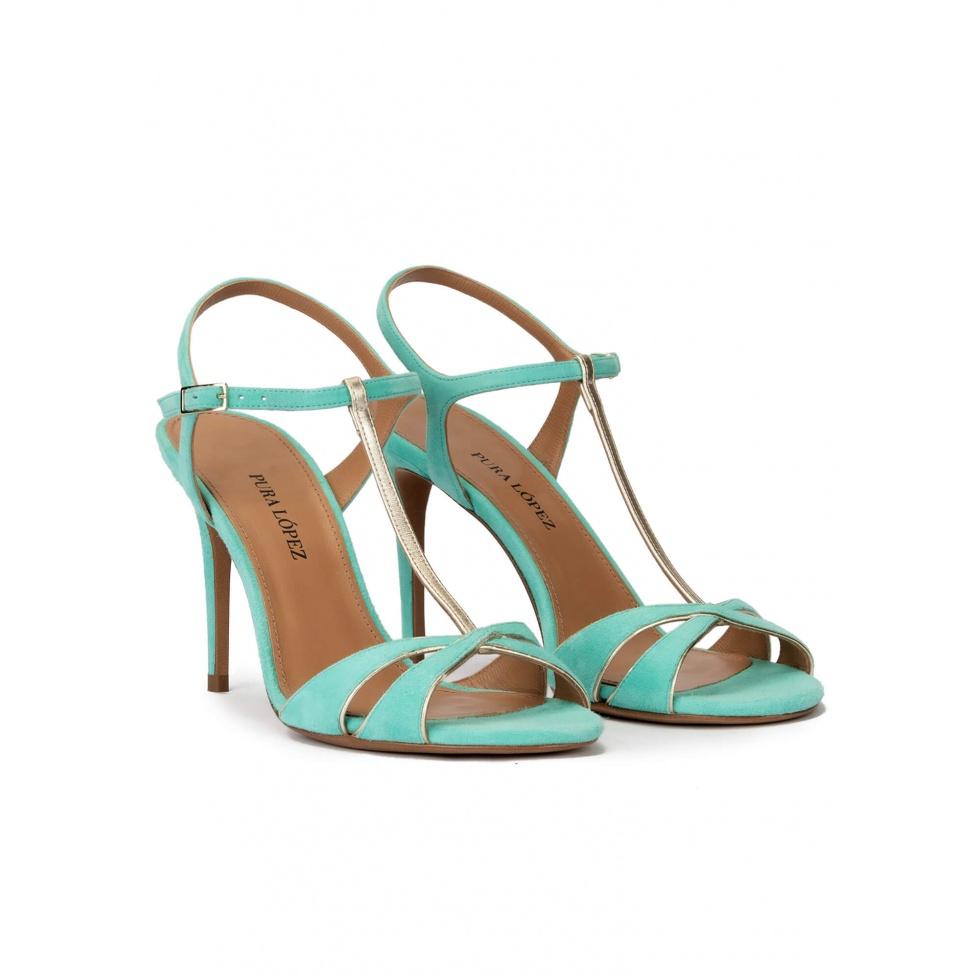 pura lópez Sandalias de tacón alto de 90mm en ante aguamarina En oferta