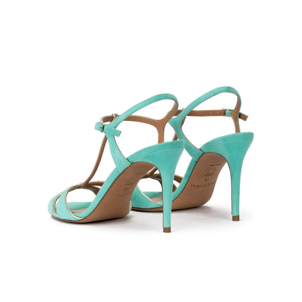 pura lópez Sandalias de tacón alto de 90mm en ante aguamarina En oferta