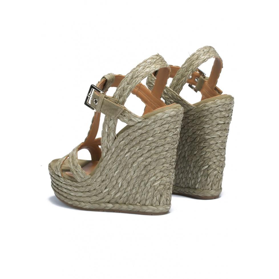 pura lópez Sandalias de cuña en rafia verde caqui Ventas relámpago