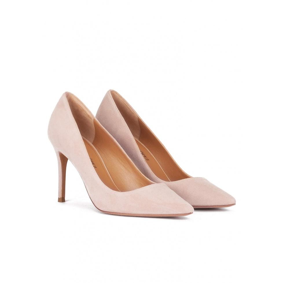 pura lópez Zapatos de tacón de 90mm y punta fina en ante nude Último día