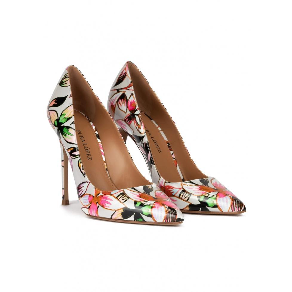 pura lópez Zapatos de punta con tacón fino de 11 cms con estampado floral Ahorra y exporta