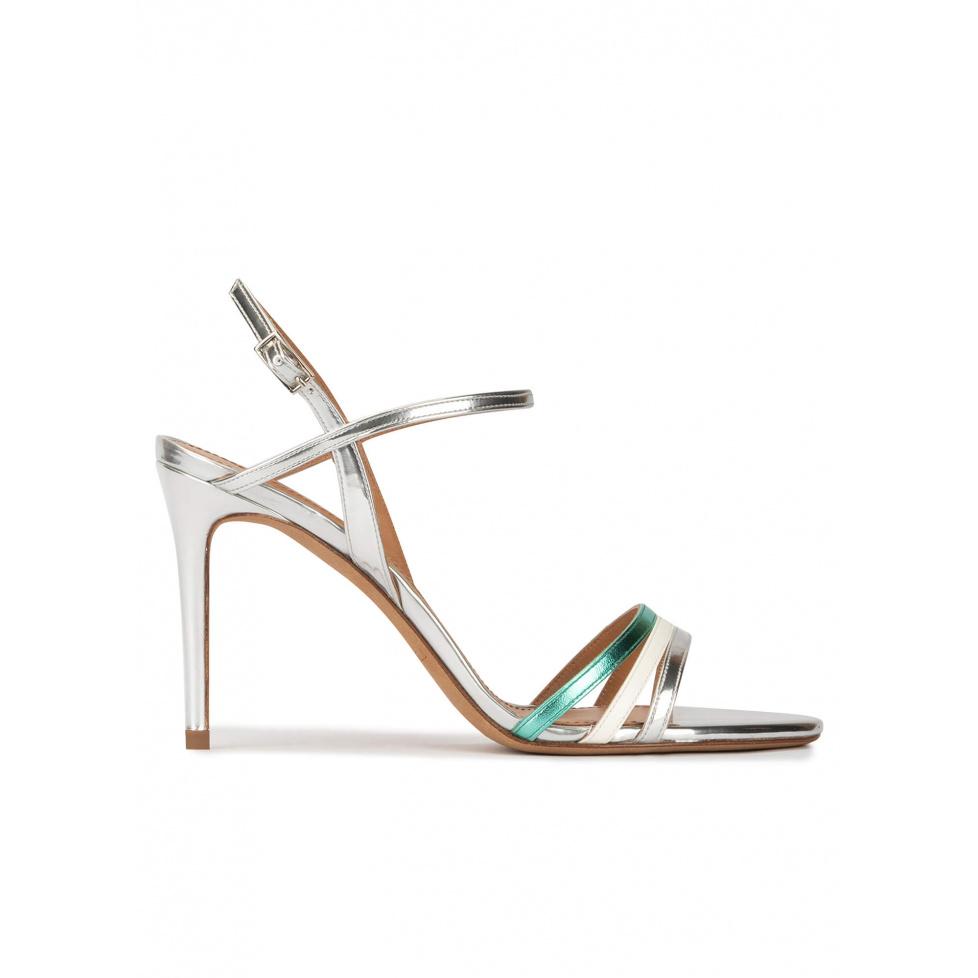 pura lópez Sandalias multicolor alto fino en piel metalizada