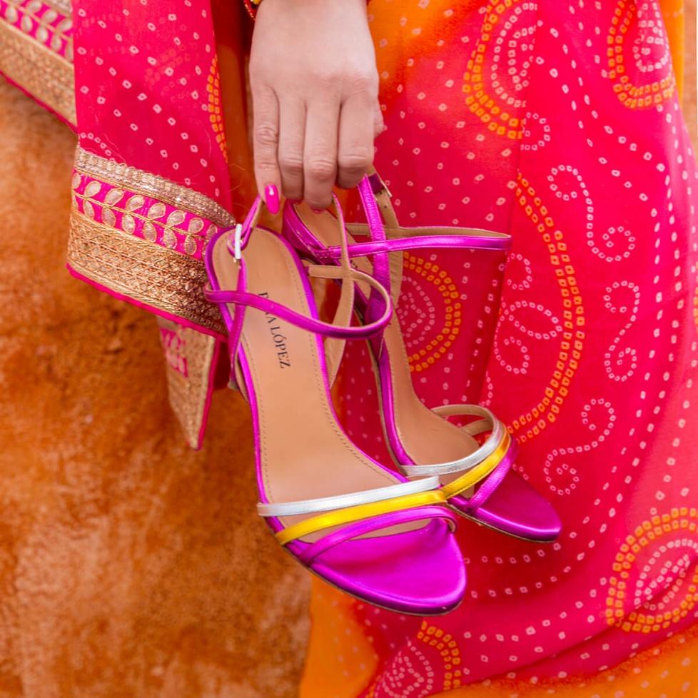 pura lópez Sandalias metalizadas multicolor con tacón alto Oferta especial