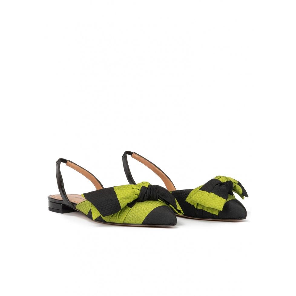 pura lópez Zapatos planos destalonados de punta fina en tejido verde y negro Promoción por tiempo limitado