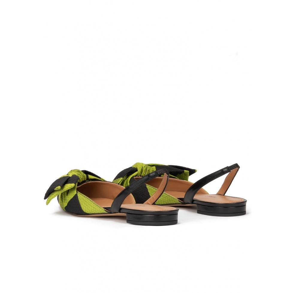 pura lópez Zapatos planos destalonados de punta fina en tejido verde y negro Promoción por tiempo limitado