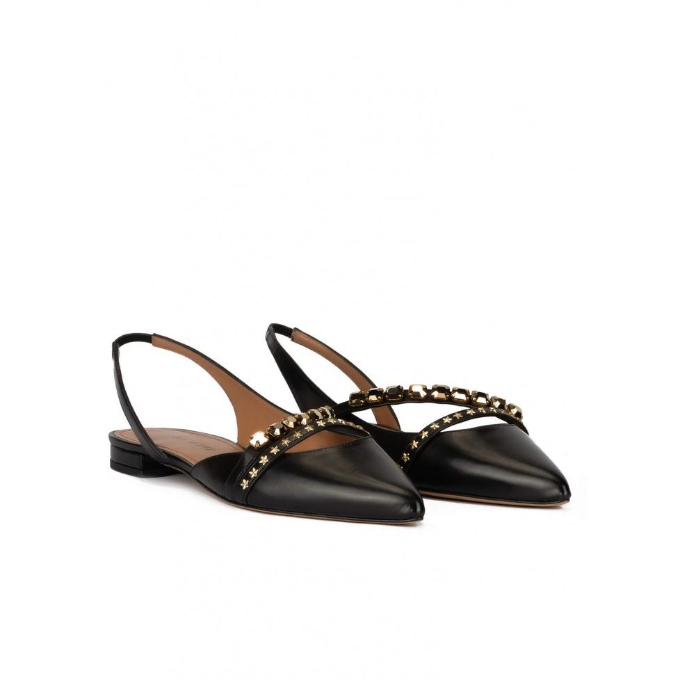 pura lópez Zapatos planos de punta fina en piel color negro Oferta especial de fábrica