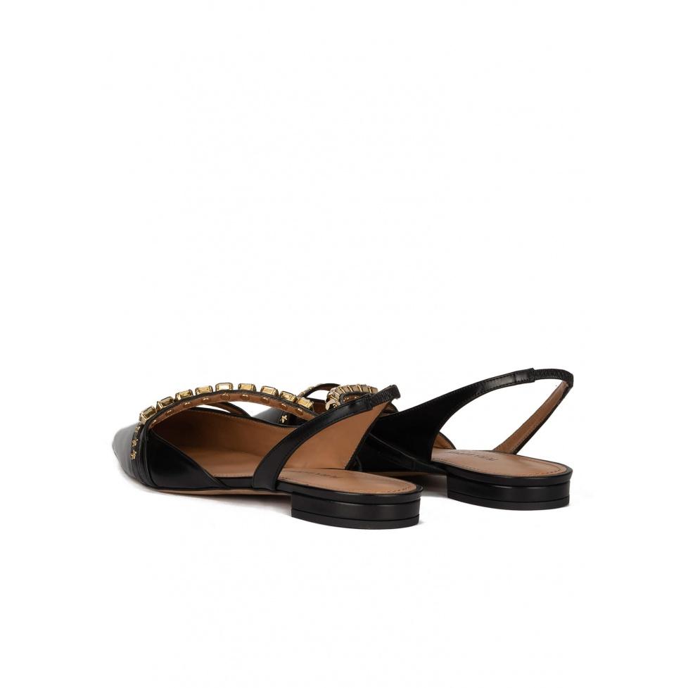 pura lópez Zapatos planos de punta fina en piel color negro Oferta especial de fábrica