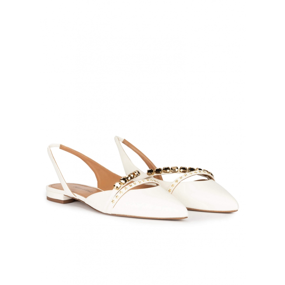 pura lópez Zapatos planos de punta fina en piel blanco roto Promoción trimestral