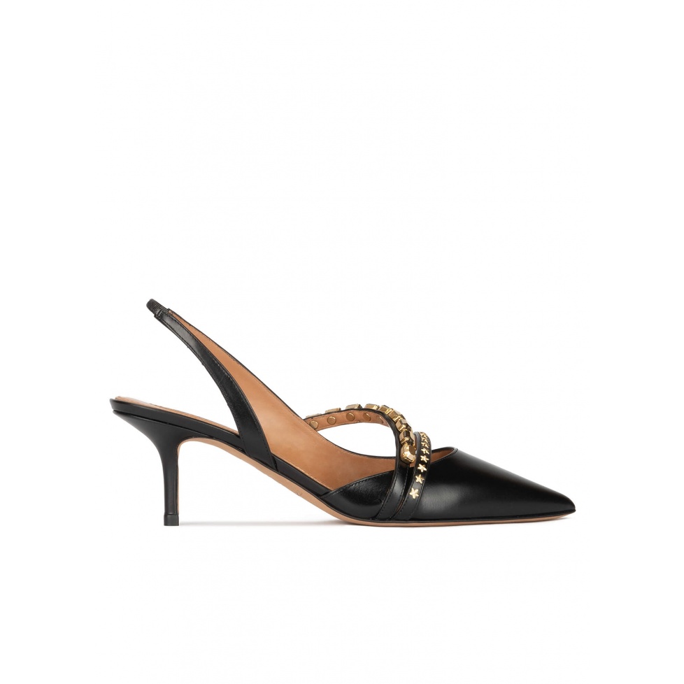 pura lópez Zapatos negros de piel con tacón medio y punta fina