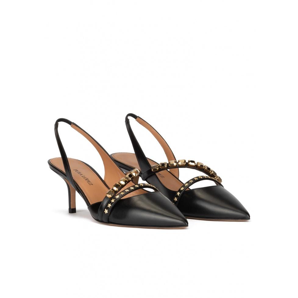 pura lópez Zapatos negros de piel con tacón medio y punta fina Envío gratis