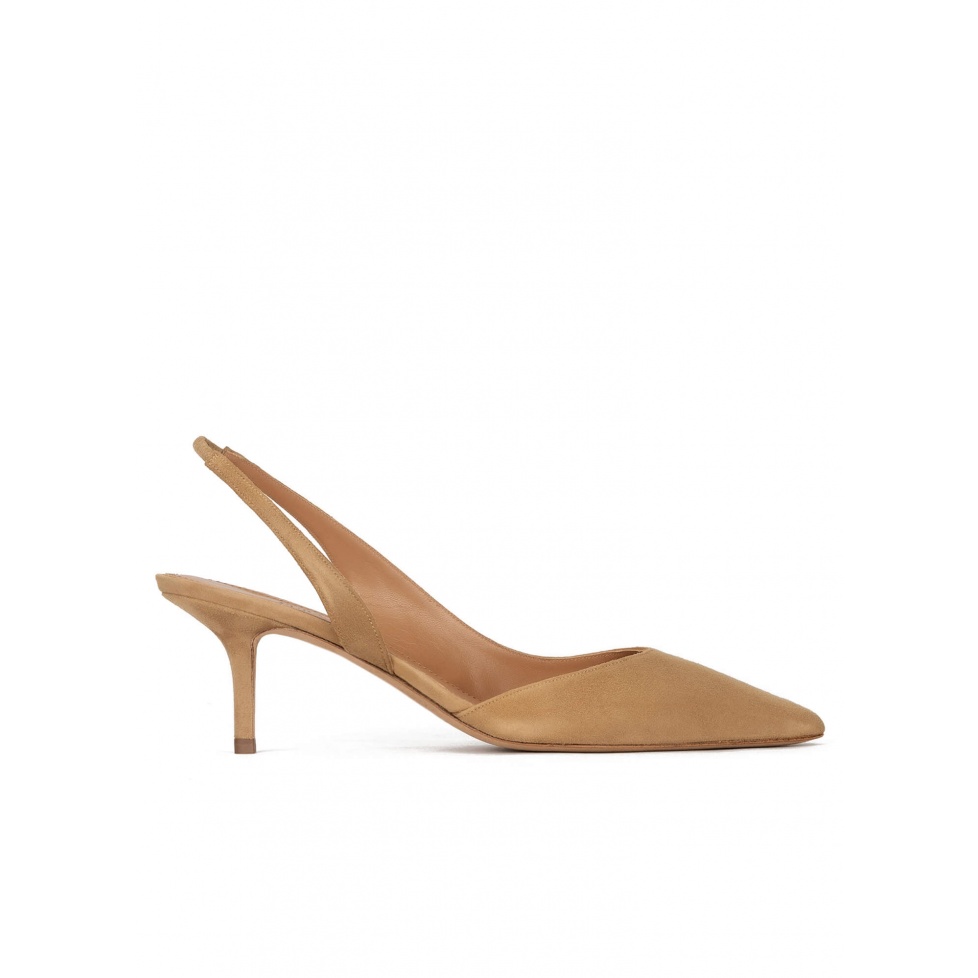 pura lópez Zapatos de talón abierto con tacón medio en ante camel