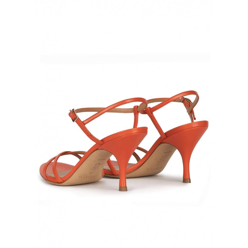 pura lópez Sandalias naranja de tacón curvo en piel con hebilla lateral Liquidación