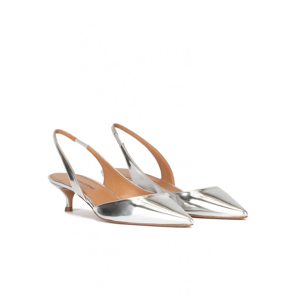 pura lópez Zapatos destalonados de tacón medio en piel plateada Rebajas top
