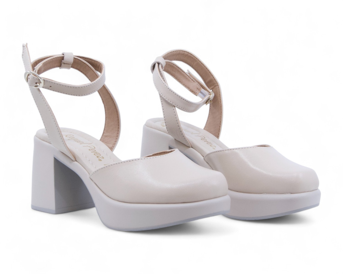 raquel perez Zapato Tacón Pirineos 04 Beige Mujer Rebajas