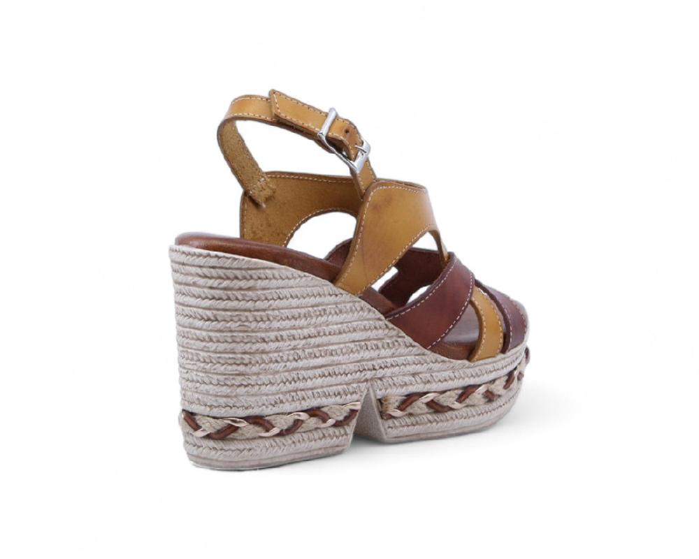 raquel perez Sandalia Cuña Minino 02 Cuero Mostaza Mujer Ofertas de temporada