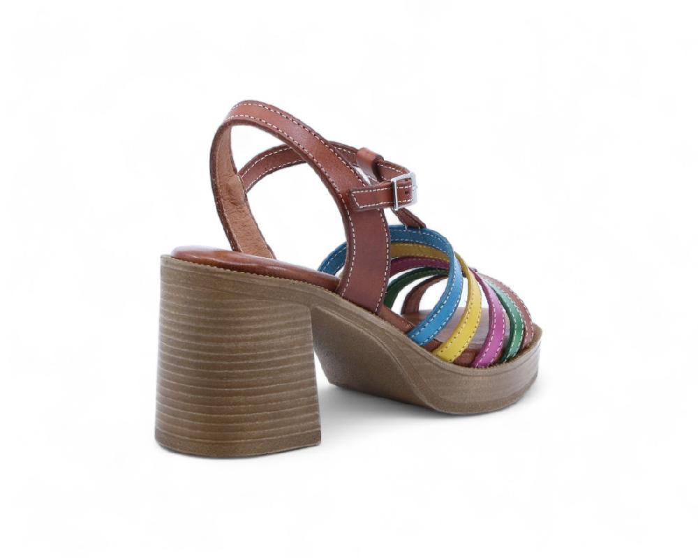 raquel perez Sandalia Tacón Tavina 02 Cuero Multicolor Mujer En línea