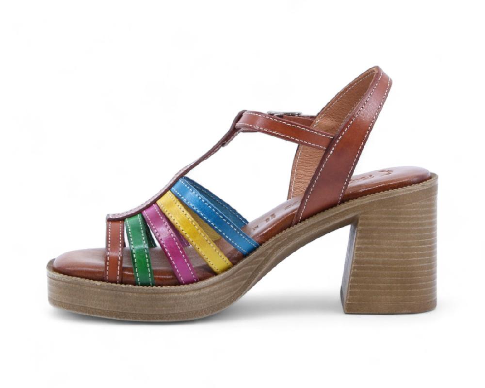 raquel perez Sandalia Tacón Tavina 02 Cuero Multicolor Mujer En línea