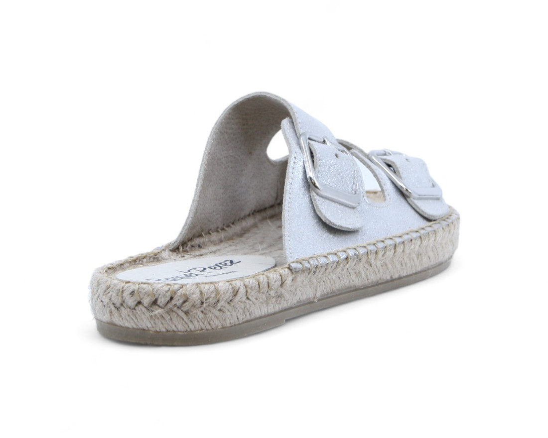 raquel perez Sandalia Plana Esparto Anillo Glitter Plata Mujer Outlet online