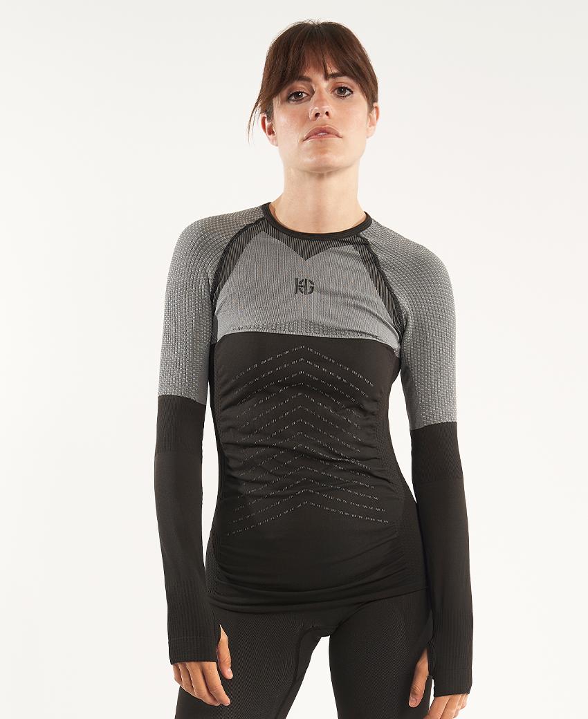 ﻿sport hg ANDOYA Camiseta de manga larga con fibra de carbono negro y gris Oferta especial de fábrica