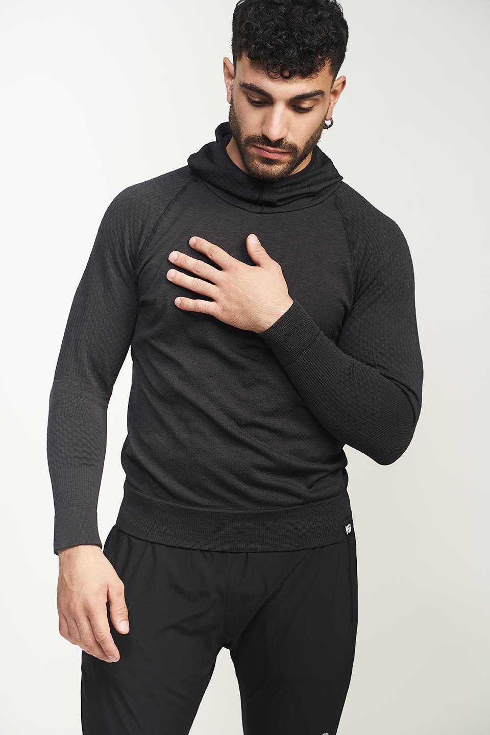sport hg TITAN Sudadera técnica con capucha masculina negro asfalto En oferta