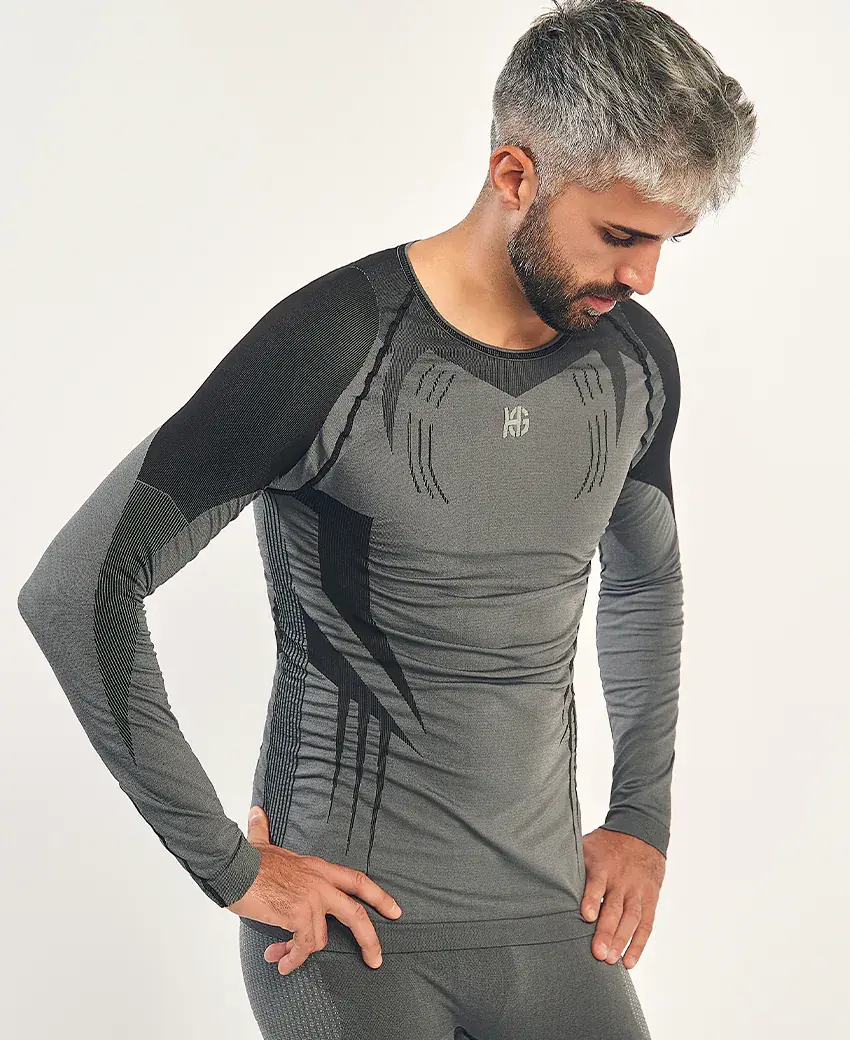 sport hg RAVEN Camiseta de manga larga con fibra de carbono negro y gris
