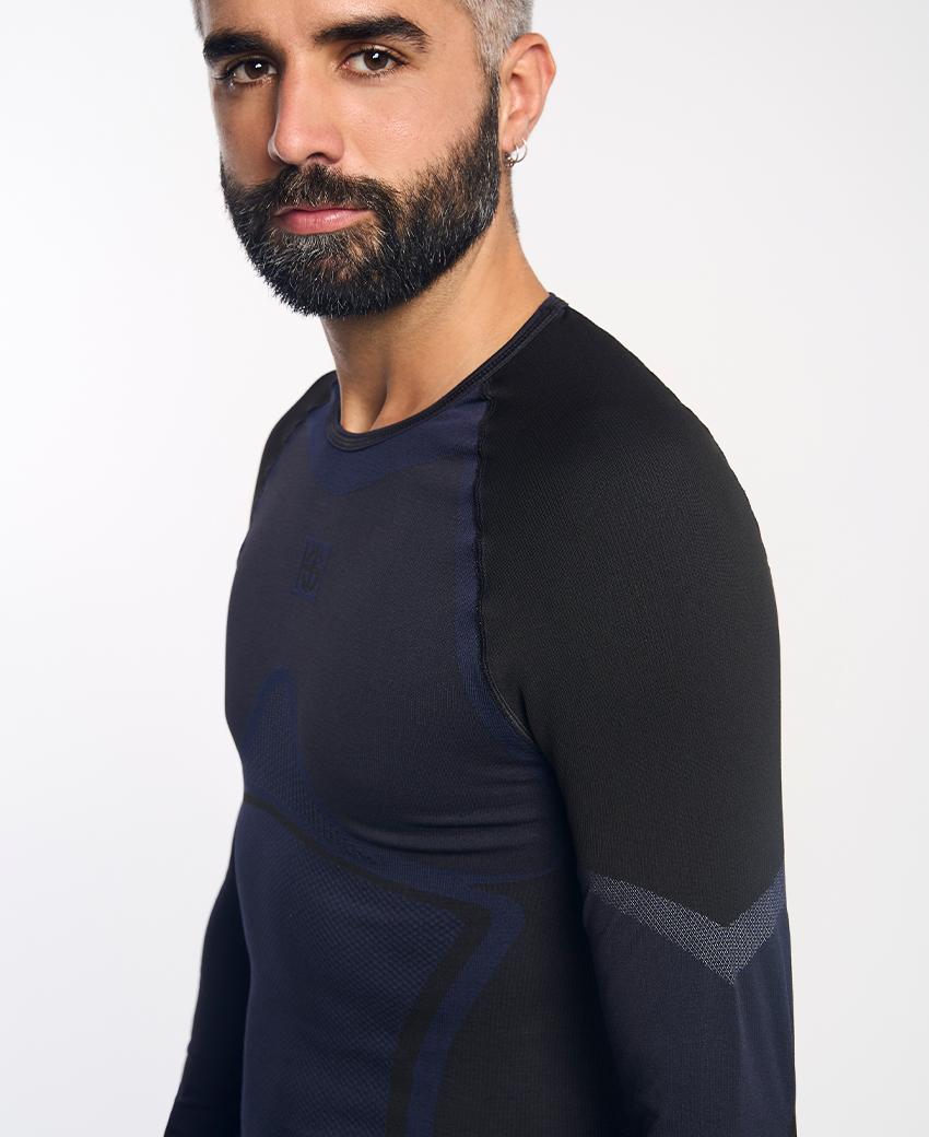sport hg NORTH Camiseta de manga larga de doble capa negra y marino Rebajas top