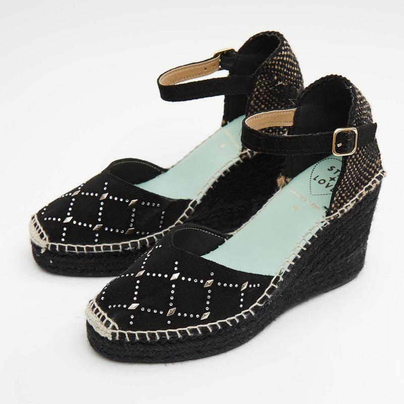 star love alpargata cuña mujer CARINAE136 NEGRO brillantes Rebajas de fábrica