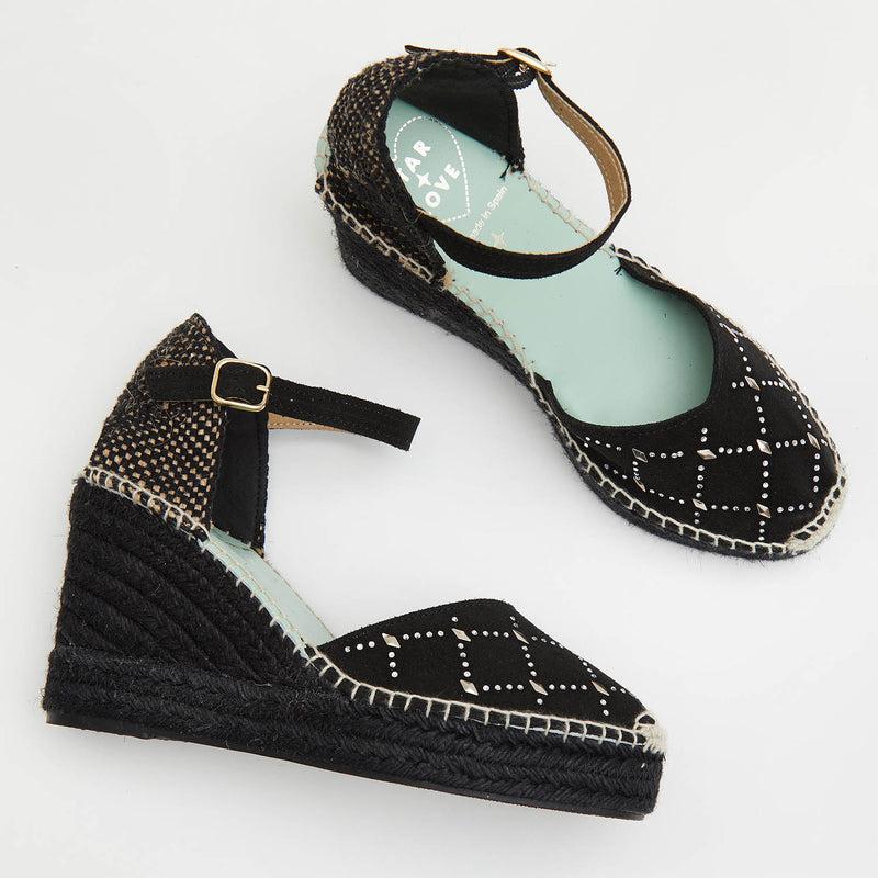 star love alpargata cuña mujer CARINAE136 NEGRO brillantes Rebajas de fábrica