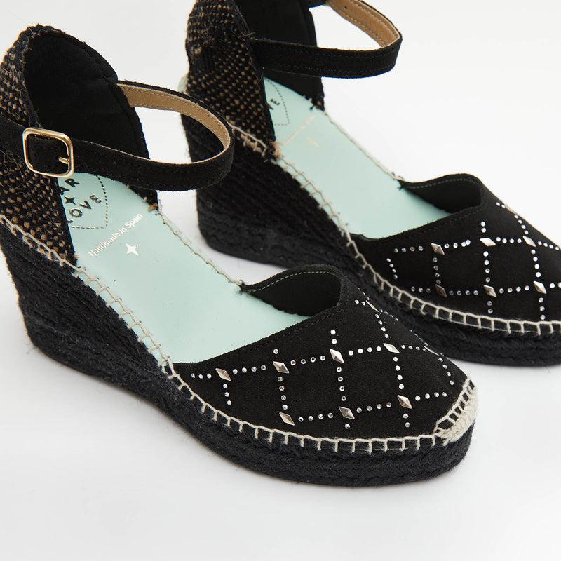 star love alpargata cuña mujer CARINAE136 NEGRO brillantes Rebajas de fábrica