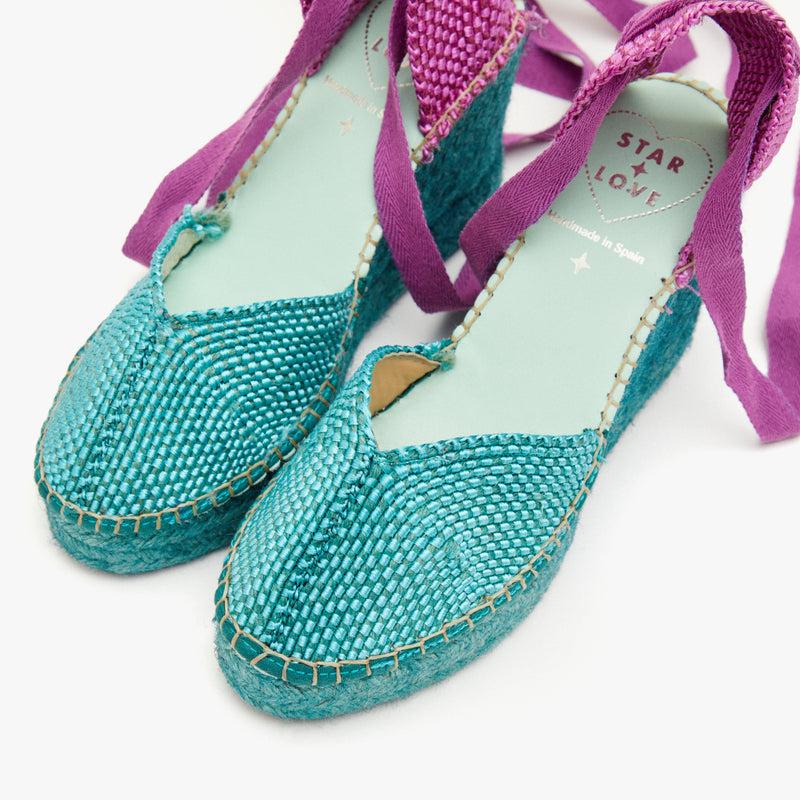 star love Alpargatas verdes con lazo morado | Beta Mejor oferta